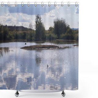 Personality  Pond With Wild Birds In The Park Of The Plain Of Sesto Fiorentino, Tuscany, Italy Shower Curtains
