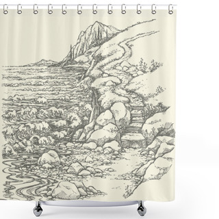 Personality  Vector Landscape. Steps To Rocky Shore Shower Curtains