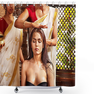 Personality  Woman Having Ayurveda Spa Treatment. Shower Curtains