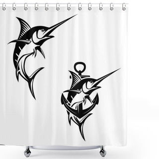 Personality  Marlin Fish Logo. Fishing Emblem For Seafood And Sport Club. Shower Curtains