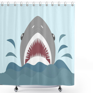 Personality  Shark With Open Jaws And Sharp Teeth. Vector Illustration In Flat Cartoon Style Shower Curtains