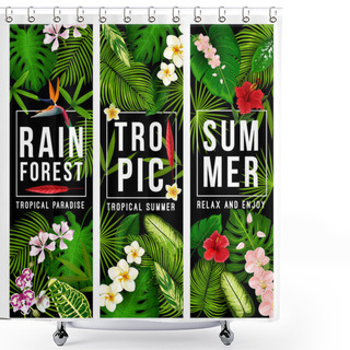 Personality  Summer Tropical Paradise Holidays Banner With Palm Shower Curtains