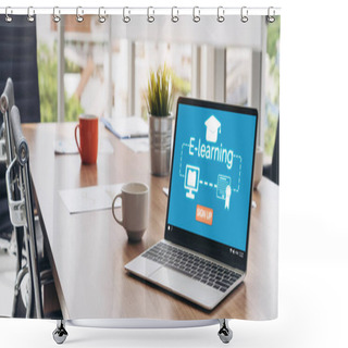 Personality  E-learning And Online Education For Student And University Concept. Video Conference Call Technology To Carry Out Digital Training Course For Student To Do Remote Learning From Anywhere. Shower Curtains