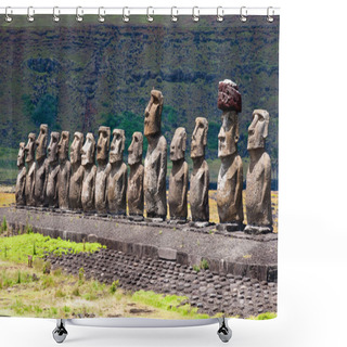 Personality  Moais In Ahu Tongariki, Easter Island (Chile) Shower Curtains