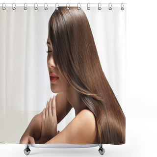 Personality  Woman With Smooth Hair. High Quality Image. Shower Curtains