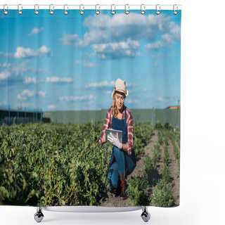 Personality  Farmer Working With Digital Tablet Shower Curtains