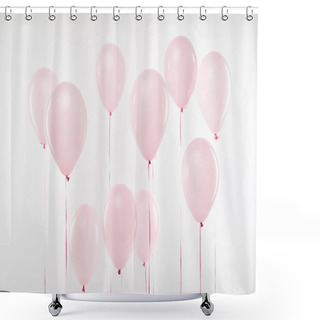 Personality  Background Of Decorative Pink Air Balloons Isolated On White Shower Curtains