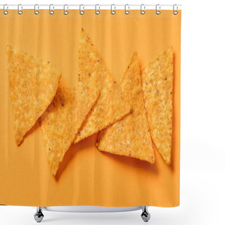 Personality  Top View Of Delicious Traditional Crunchy Mexican Nachos On Orange Background Shower Curtains