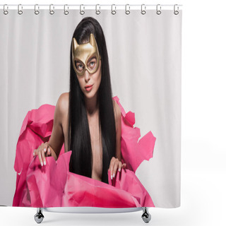 Personality  Woman In Devil Mask Shower Curtains
