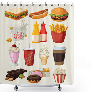 Personality  Set Of Colorful Cartoon Fast Food Icons. Shower Curtains
