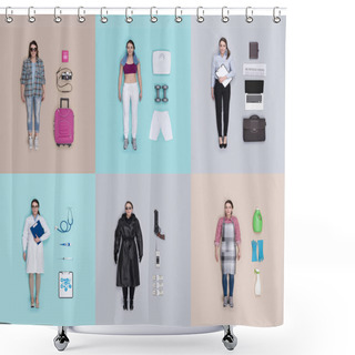 Personality  Realistic Female Human Dolls Set Shower Curtains