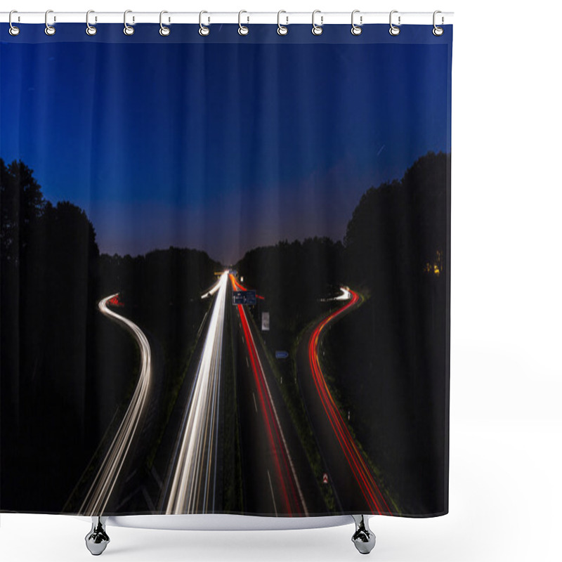 Personality  Long Time Exposure Freeway Cruising Car Light Trails Streaks Of Light Speed Highway Aix-la-Chapelle Shower Curtains