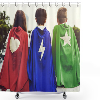 Personality  Kids In Costumes Superheroes Shower Curtains
