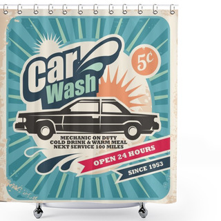 Personality  Retro Car Wash Poster Shower Curtains