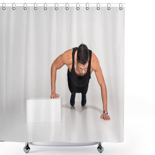 Personality  Handsome Young Man Doing Push Ups With One Hand On Block Shower Curtains