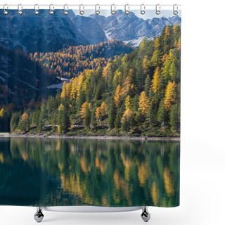 Personality  Autumn Peaceful Alpine Lake Braies Or Pragser Wildsee. Fanes-Sen Shower Curtains