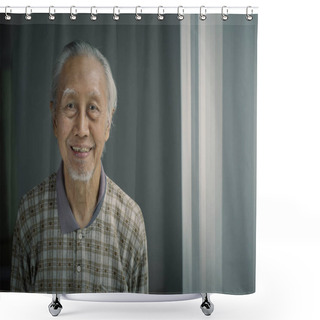 Personality  Smiling Elderly Man Standing Near The Window Shower Curtains