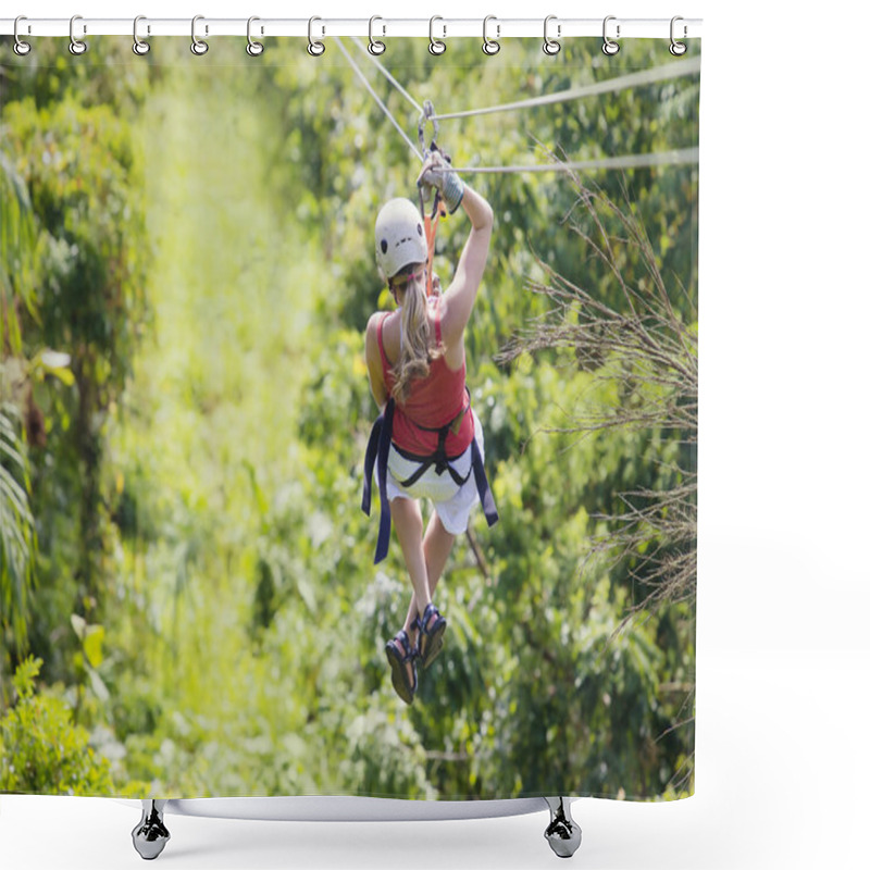 Personality  Woman going on a jungle zip line adventure shower curtains