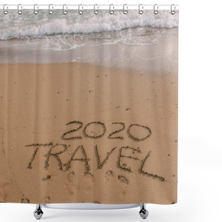 Personality  Summer Beach With 2020 Travel Lettering On Sand Near Sea  Shower Curtains
