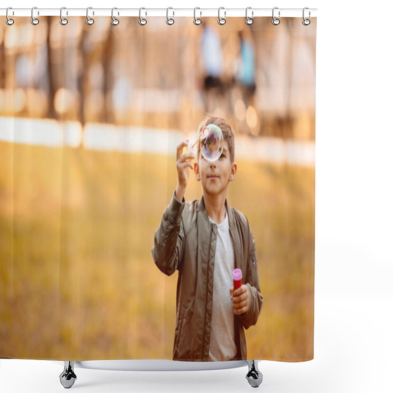 Personality  Boy Blowing Soap Bubbles Shower Curtains