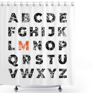 Personality  Grunge Alphabet Font. Set Of Distress Textured Letters. Ink Splatter Surface Trace. Isolated On White. EPS 10 Shower Curtains