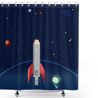 Personality  Pencil Rocket. Vector Illustration. Shower Curtains