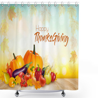 Personality  Happy Thanksgiving Background With Colorful Fruit And Vegetables Shower Curtains