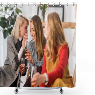 Personality  Happy Multiethnic Magazine Editors Celebrating With Champagne In Modern Office  Shower Curtains