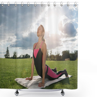 Personality  Relaxed Woman Practicing Yoga Pose Shower Curtains