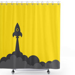 Personality  Rocket And Cloud Flat Style Isolated Shower Curtains