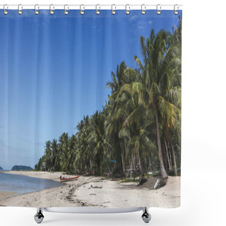 Personality  Beautiful Tropical Beach With Palm Trees On Sunny Day Shower Curtains