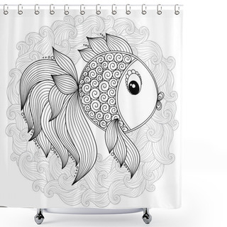 Personality   Coloring Book Pages For Kids And Adults. Raster Cartoon Fish. Shower Curtains