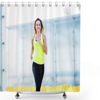 Personality  Young Happy Woman Running Shower Curtains