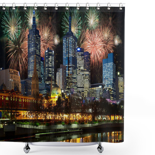 Personality  Fireworks Over Melbourne City Shower Curtains