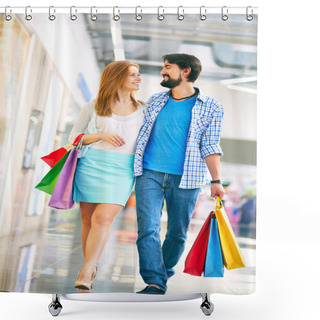 Personality  Couple Walking In Big Mall Shower Curtains