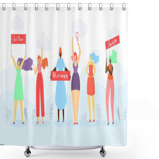 Personality  Feminists Public Protests Flat Vector Concept Shower Curtains