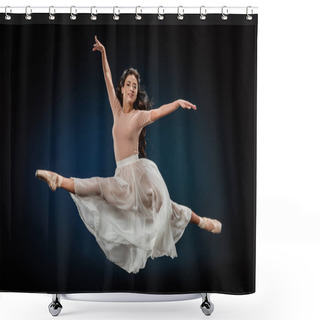 Personality  Young Ballerina In Elegant Clothing Jumping On Dark Backdrop Shower Curtains