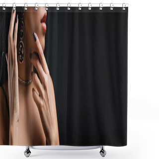 Personality  Cropped View Of Seductive Woman In Accessories Isolated On Black, Banner Shower Curtains