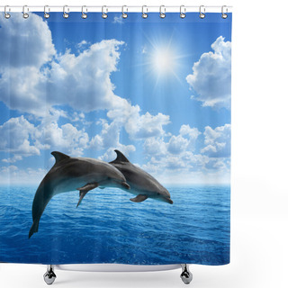Personality  Dolphins Jumping Shower Curtains