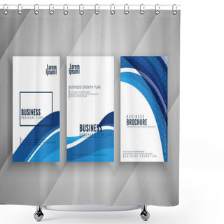 Personality  Modern Wave Design Business Brochure Template Set Vector Shower Curtains