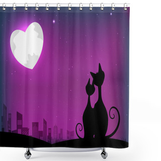 Personality  Cats In Love On Moon Light Night Background. Shower Curtains