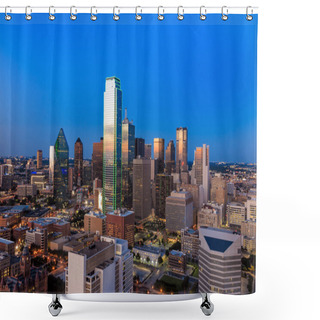 Personality  Dallas, Texas Cityscape With Blue Sky At Sunset Shower Curtains
