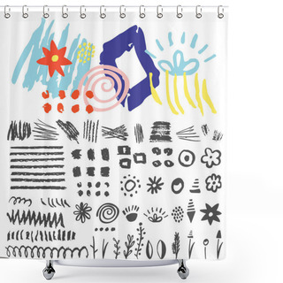 Personality  Set Hand Drawn Scribbles Shower Curtains