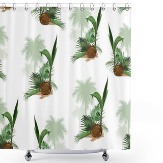 Personality  Beautiful Tropical Vintage Floral Seamless Pattern. Exotic Jungle Wallpaper With Coconut Palms. Isolated On White Background. Shower Curtains