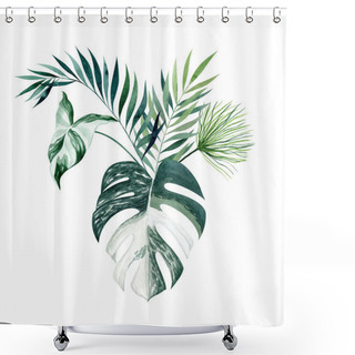 Personality  Tropical Leaves Composition Watercolor Illustration Isolated On White Background. Clipart For Greeting Cards, Wedding Invitations, Stickers, Prints. Shower Curtains