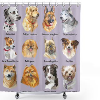 Personality  Set Of Portraits Of Dog Breeds Shower Curtains