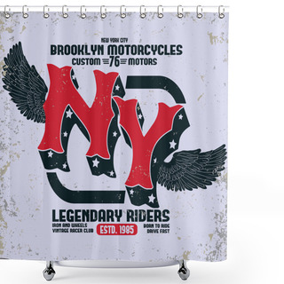 Personality  Motorcycle Brooklyn T-shirt Print Vector Shower Curtains