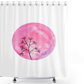 Personality  Watercolor Pink Circle Spot With Doodle Black  Leaf Shower Curtains