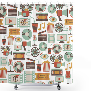 Personality  Seamless Pattern With Retro Cinema Icons Shower Curtains