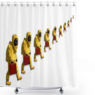 Personality  Men With Briefcase In Protective Hazmat Suit, Isolated On White Shower Curtains